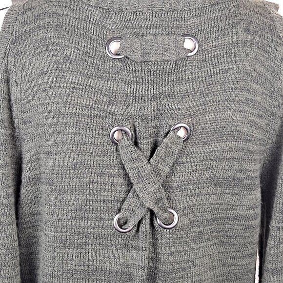 Torrid Size 00 (US 10) Olive Green Cold Shoulder Sweater Lace Up Back Detail EUC - Picture 6 of 10